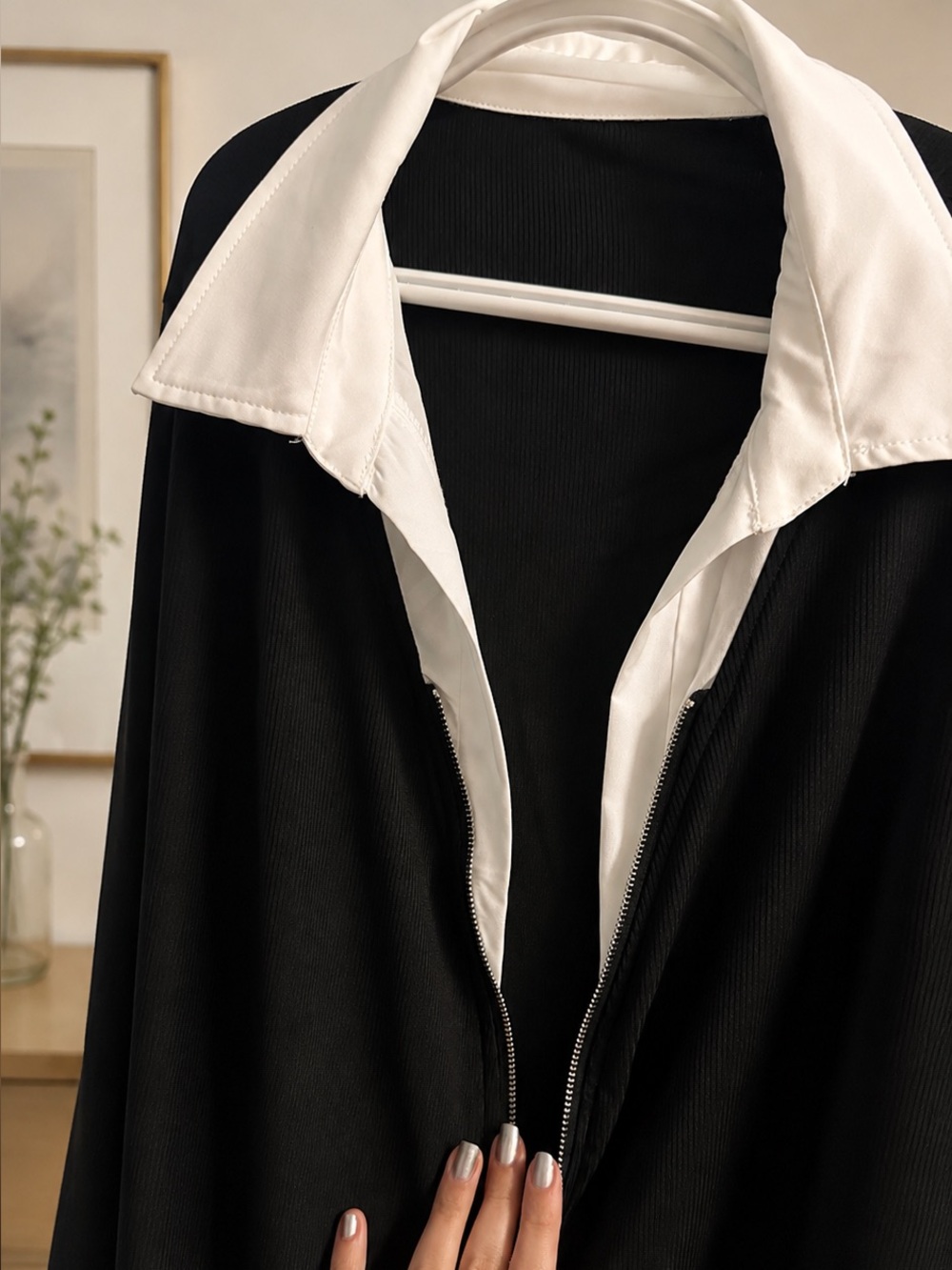 Women Faux Collar Shirt Zip Front